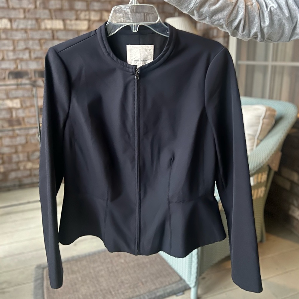 Rebecca Taylor Women's Zip Front Jacket with Peplum Hem, Black Size 8